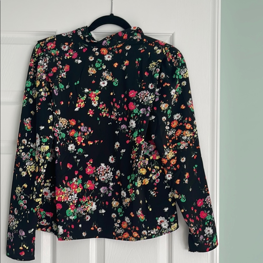 Multicolored Floral Mandarin Collar Long Sleeve Blouse